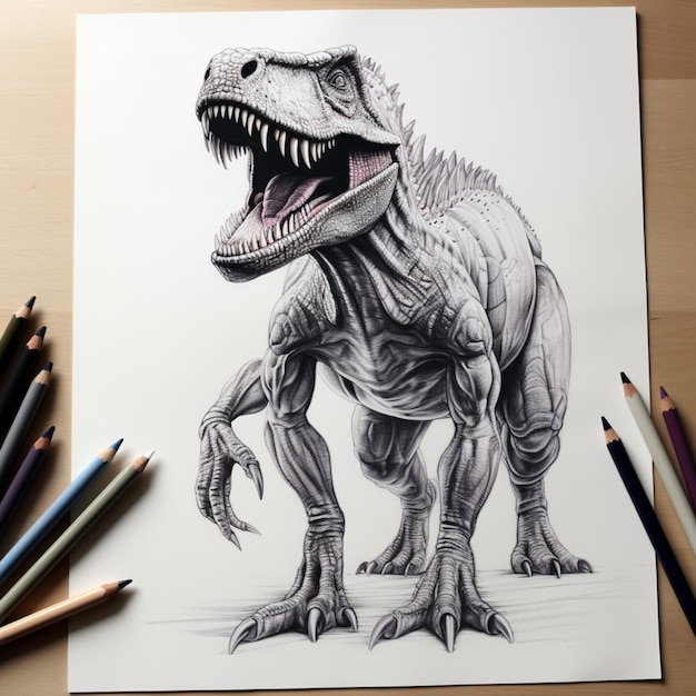 Pencil sketch danger animal dinosaur standing image generative ai