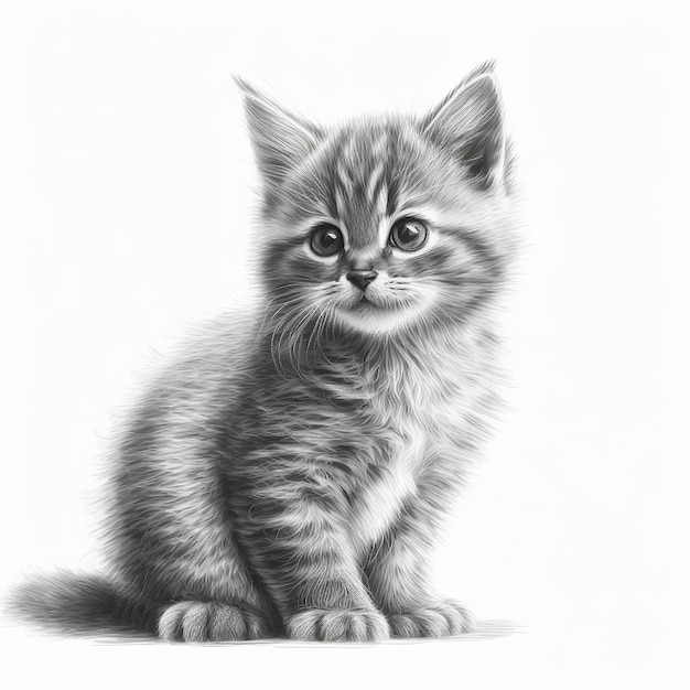 Pencil sketch drawing cute cat animal