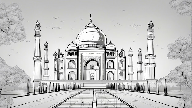 Pencil sketch illustration of appealing Taj Mahal architecture