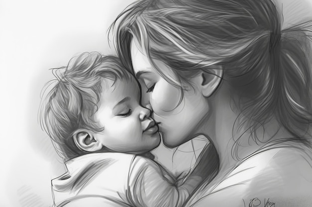 Mother And Son Pencil Sketch