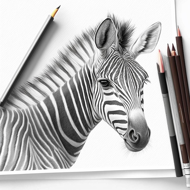 Pencil sketch realistic zebra animal drawing AI Generated