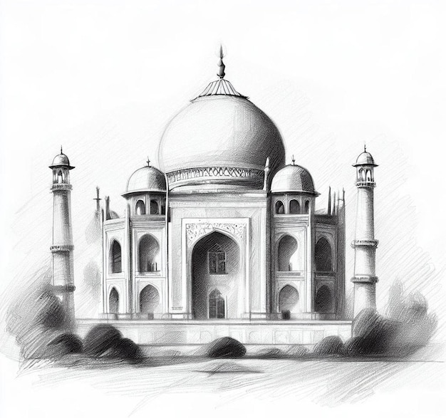 Taj Mahal Digital Pencil Sketch - Digital Sketches - Digital Art, Buildings  & Architecture, Landmarks, Cemeteries & Tombs - ArtPal