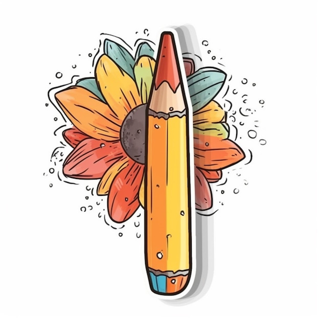 Foto una matita con sopra un fiore e una matita nel mezzo ai generativa