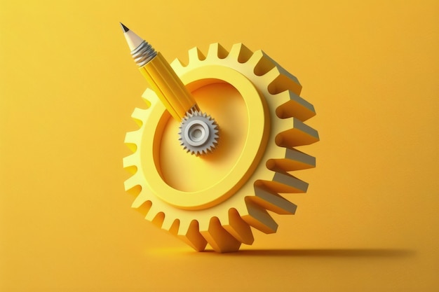 Pencil with gear creativity concept yellow background digital illustration AI