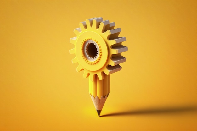 Pencil with gear creativity concept yellow background digital illustration AI