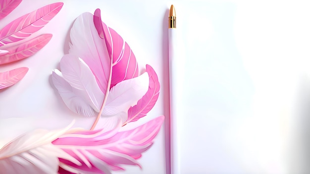 A pencil with a pink feather art