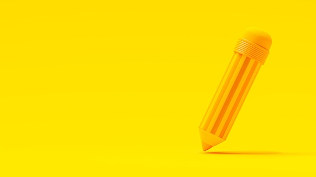 Pencil on Yellow background minimal idea concept 3D Render