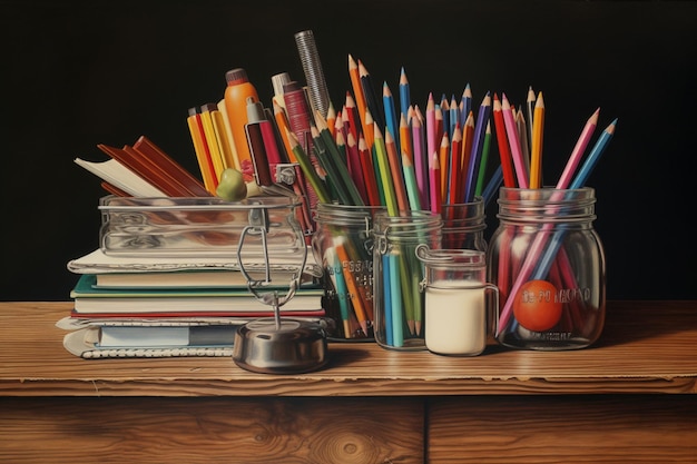 pencils in the pencil case and books