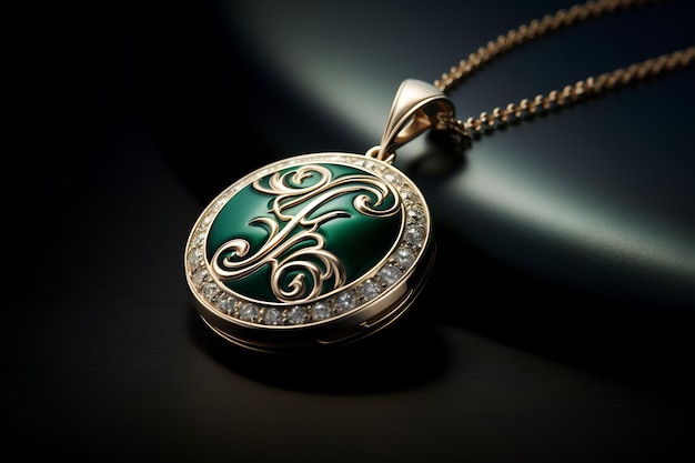 a pendant that has a green stone on it