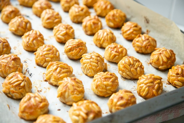 Penellets. Small sweets of various shapes, made from almond and potato dough.