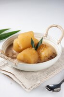 pengat ubi kayu. malaysian dessert for break fasting, made from cassava, sago pearl and coconut milk
