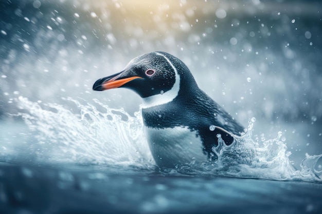 Penguin in action AI generated