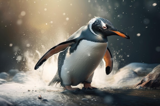 Penguin in action AI generated