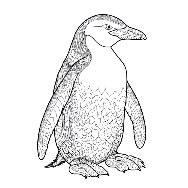 Photo penguin animal line art illustration black and white coloring page style art generative ai art