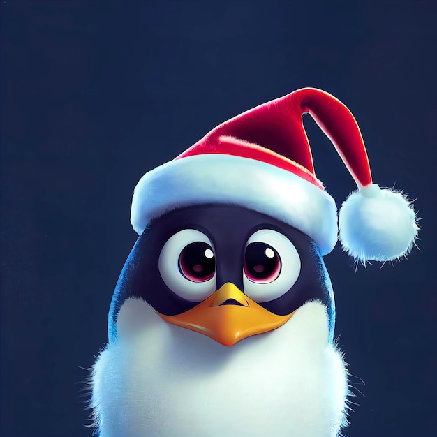 クリスマスの風景の中のペンギン クリスマスのキャラクター 赤い帽子をかぶったペンギン