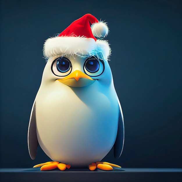 クリスマスの風景の中のペンギン クリスマスのキャラクター 赤い帽子をかぶったペンギン