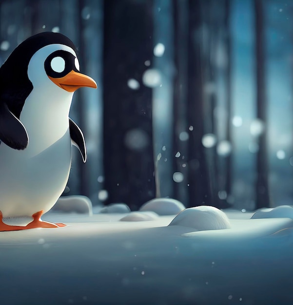 Penguin christmas character cute penguin in christmas scenery animated illustration