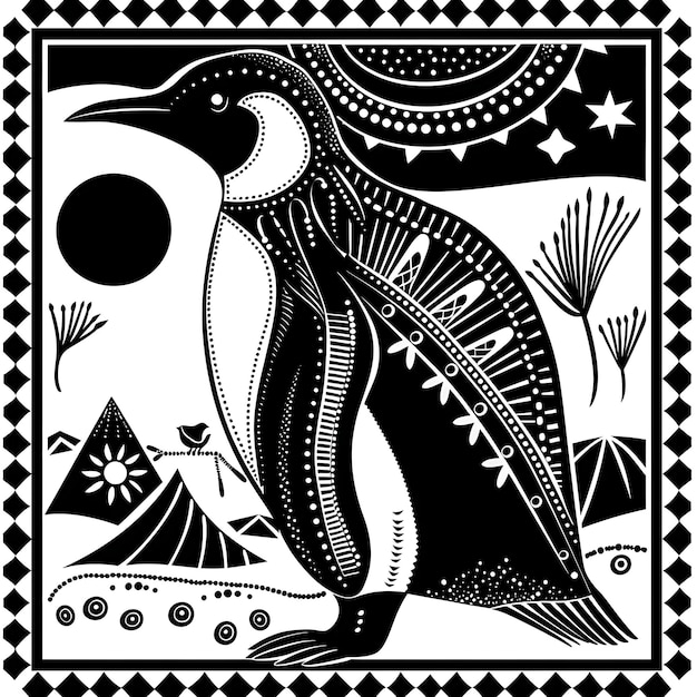 Penguin CNC Cut Art With Icebergs and Antarctic Elements for De Tshirt Tattoo Print Art Design Ink