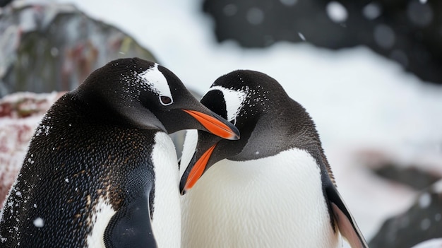 Penguin couple Christmas loving penguins King penguin mating couple cuddling nature Generative Ai