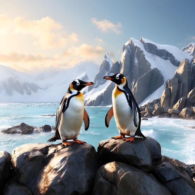 Penguin Couple on Rocky Outcrop Scenic Harmony