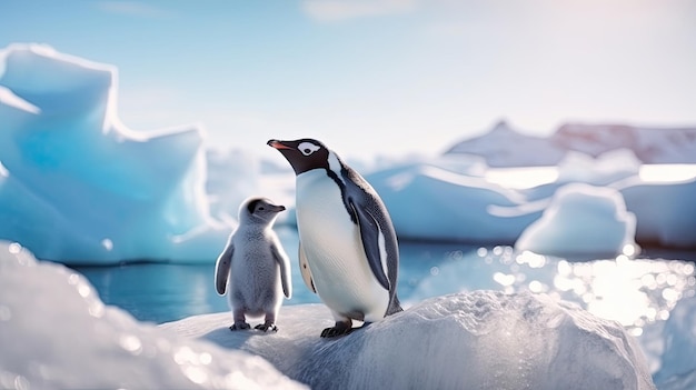 Penguin family in antarctic region wild life sea birds