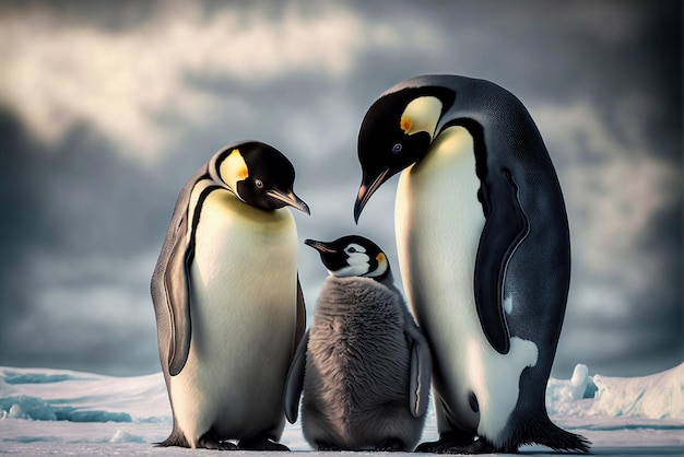 A penguin family with a baby