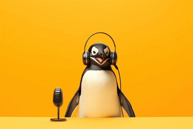 Penguin in headphones funny radio dj generative ai