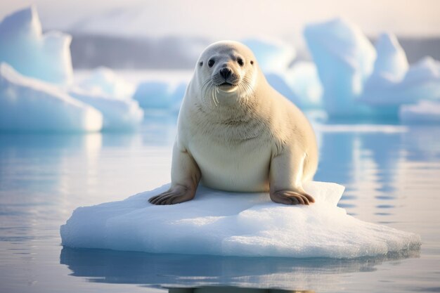 Penguin on ice floe Antarctic penguin float on the ice floe in the Southern Ocean in Antarctica in search of food The effects of global warming Ai generated