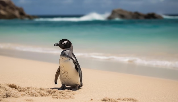 A penguin is on the beach Generative AI