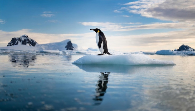 Photo a penguin is on an iceberg in the water