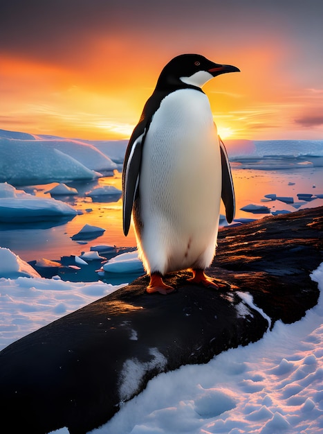 Foto pinguino medio tiro in stile mango al tramonto dell'antartide