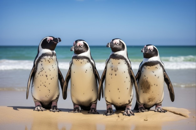 Penguin Meeting by the Sea Group of Relaxed Penguins Gathered in Nature for a Wildlife Meet and