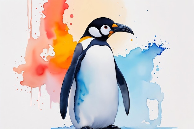 Photo penguin photo prepared in watercolor style