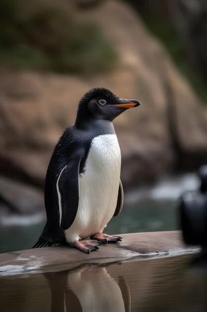 A penguin on a rock wall