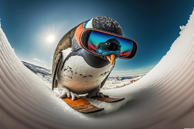 写真 山からスキーをするペンギン 生成 ai