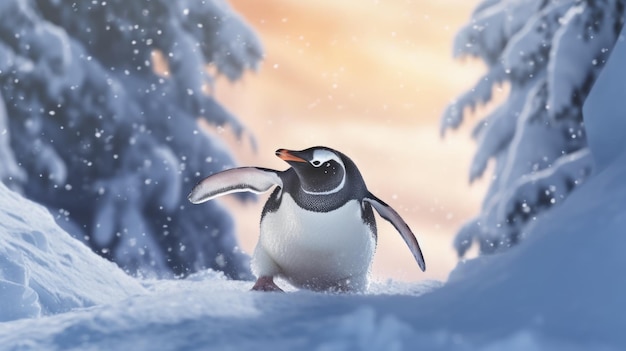 A penguin in the snow