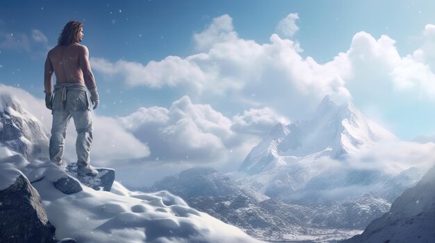 A penguin on a snowy mountain