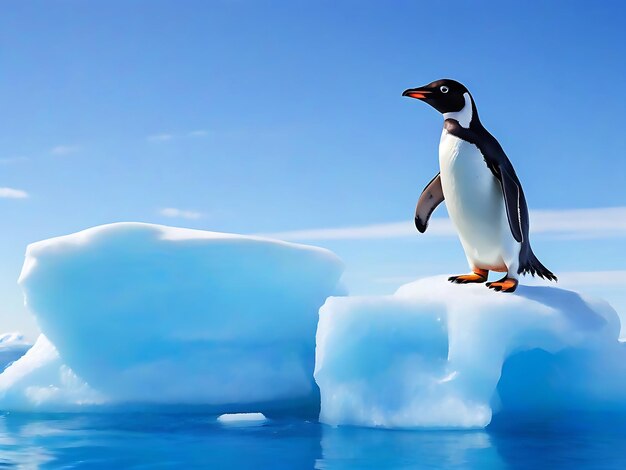 Foto pinguino in piedi sulla spiaggia ghiacciata ai generato