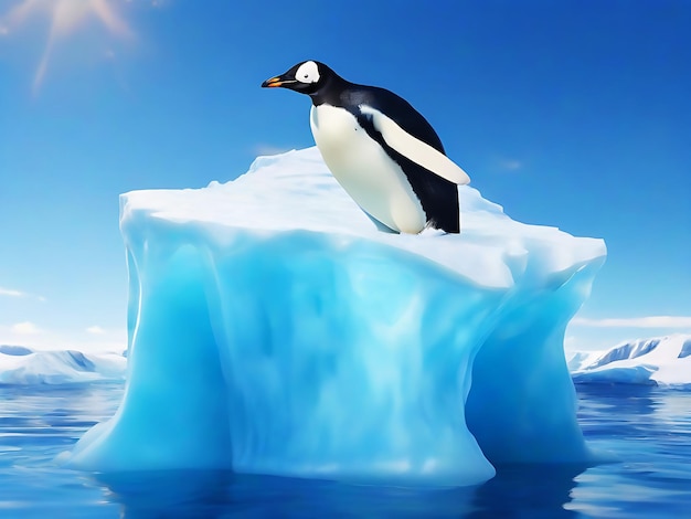 Foto pinguino in piedi sulla spiaggia ghiacciata ai generato