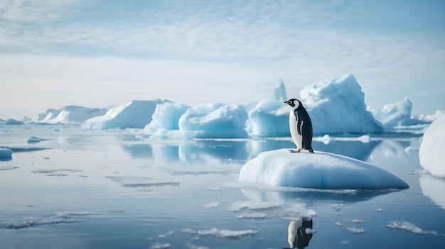 A Penguin standing on a Ice Floe in the Arctic Ocean