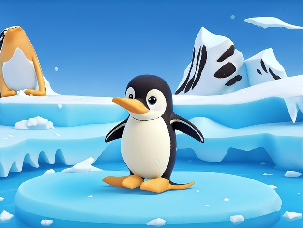 Penguin standing in ice snow cute cartoon wallpaper