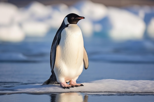 a penguin standing on top of a piece of ice