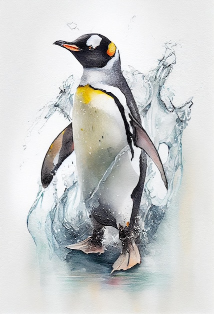 Пингвин, стоящий в воде, генерирующий искусственный интеллект