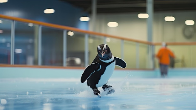 Foto pinguino che prova a pattinare sul ghiaccio e fallisce in modo esilarante