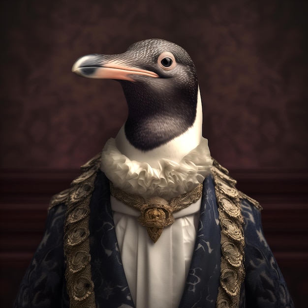 Photo penguin in victorian historial outfit