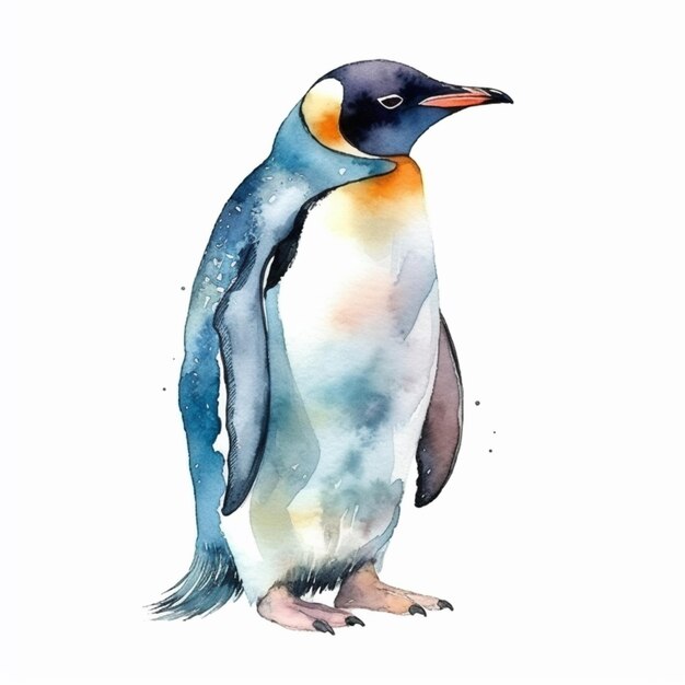 Photo penguin watercolor painting by artist michelle moulton generative ai