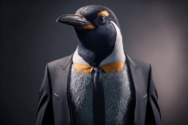 A penguin wearing a suit and a tie