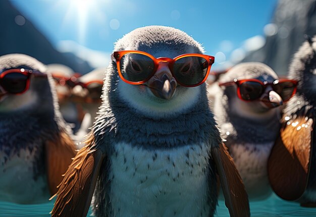 Photo a penguin wearing sunglasses with a penguin on the bottom