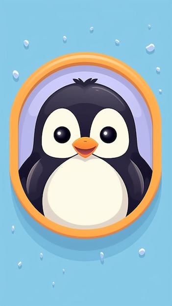 Penguin in a window with bubbles on the background generative ai