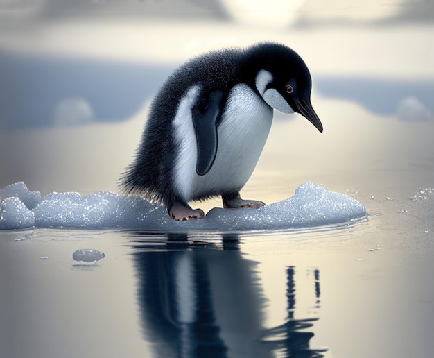 A penguin with a black nose and white belly sits on a chair.